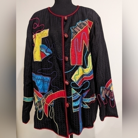 Julia Kim Embroidered Abstract Art Blazer Size 1X Art To Wear - Picture 3 of 16